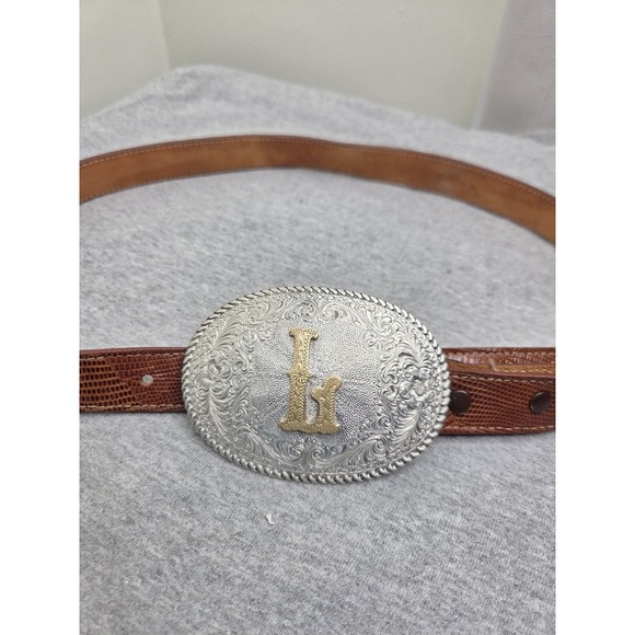 Vintage Crumrine El Arturo Initial L Buckle Lizard Leather Belt Women\'s Sz 32 main image 12